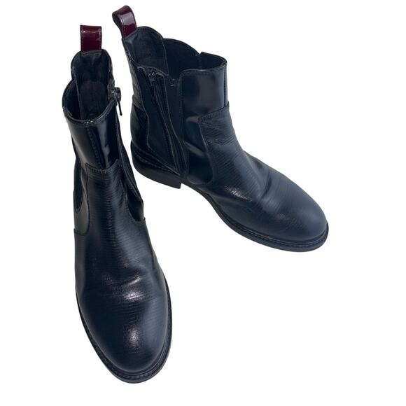 Jeffrey Campbell Edmond Black Lizard Chelsea Boot with Burgundy Accent Size 7.5 - Picture 4 of 13